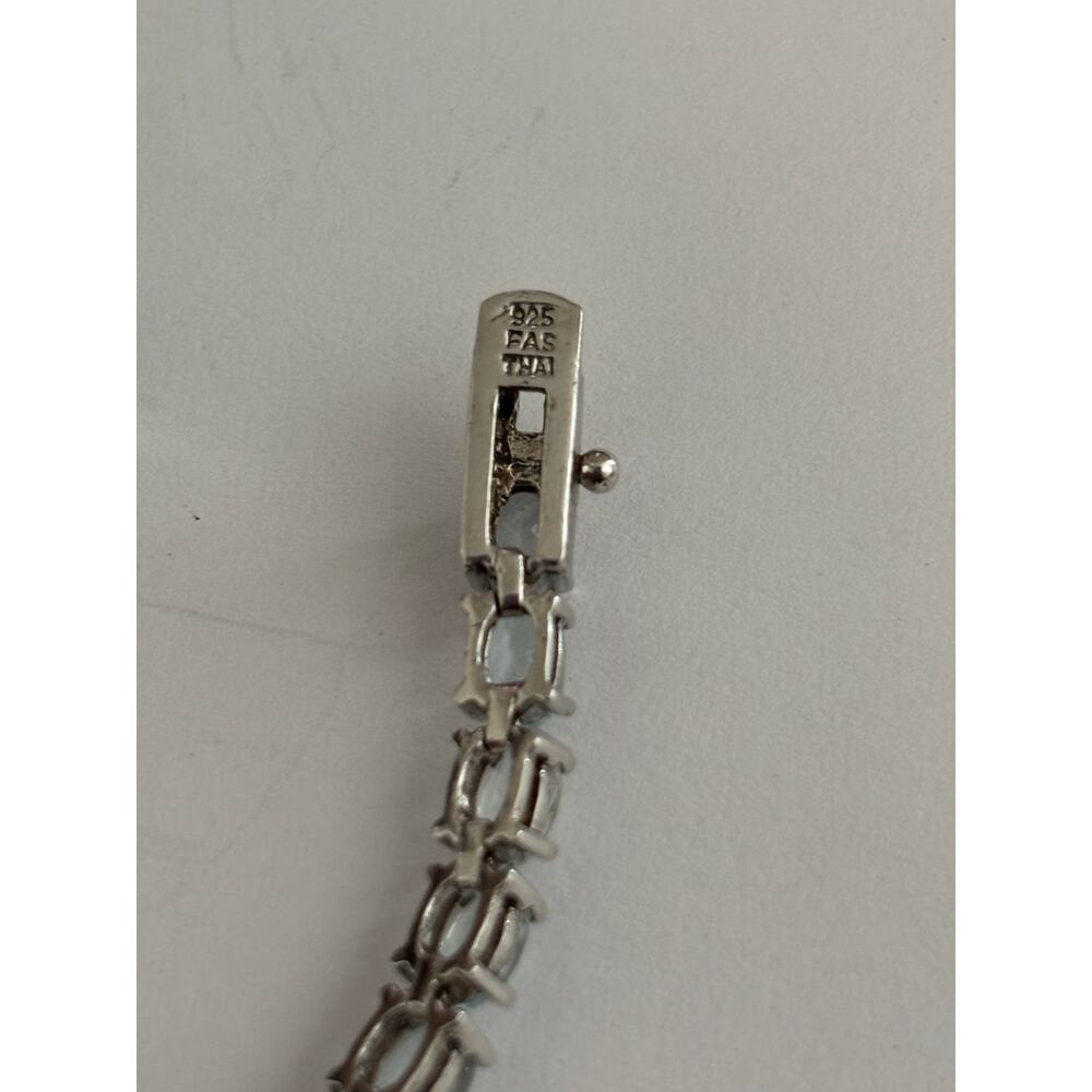 Sterling Silver Aquamarine Tennis Bracelet Marked FAS 925 - Picture 3 of 3